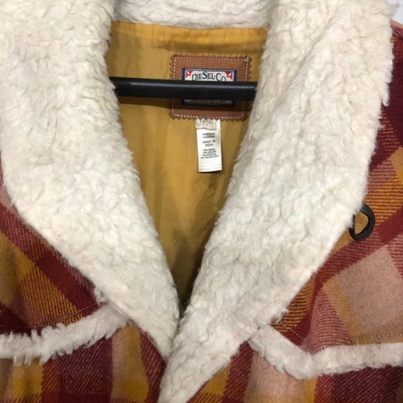 MENS DIESEL VINTAGE ICONIC WORACE SHERPA PLAID PEACOAT SIZE XL - Picture 15 of 16